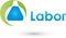 Laboratory glass and liquid, laboratory and chemistry logo