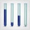 Laboratory glass tubes with a dark blue liquid of different amounts