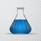 Laboratory glassware or beaker. Chemical laboratory transparent flask with blue liquid. Vector illustration