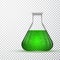 Laboratory glassware or beaker. Chemical laboratory transparent flask with green liquid. Vector illustration