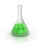 Laboratory glassware filed with green liquid