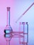 Laboratory glassware with transparent colored liquid