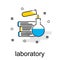 Laboratory illustrated icons with pictures of bottles and books