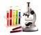 Laboratory metal microscope and test tubes