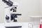 Laboratory microscope lens. modern microscopes in lab.