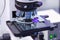 Laboratory Microscope. Scientific and healthcare research background. A microscope is an instrument used to see too small objects