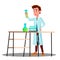 Laboratory Technician Guy Growing Medicinal Vector. Isolated Cartoon Illustration