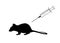 Laboratory test syringe and rat vector silhouette illustration isolated. Medical experiment animal vaccine testing. Injection drug