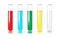 Laboratory test tubes. Set of five colored tubes.