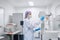 A laboratory worker prepares equipment for the study