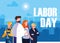 labour day with group professionals and cityscape