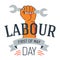 Labour day icon hand holding wrench May holiday