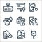 labour day line icons. linear set. quality vector line set such as crane, vest, saw, paint roller, report, hammer, axe, training