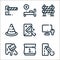 labour day line icons. linear set. quality vector line set such as cutter, calendar, brush, computerized, cleaning, cone, road