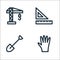 Labour day line icons. linear set. quality vector line set such as glove, shovel, rulers