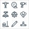 labour day line icons. linear set. quality vector line set such as pipe, pencil, cleaning, balloons, labor day, labor day, drill,