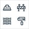 Labour day line icons. linear set. quality vector line set such as roller paint, brick wall, traffic barrier