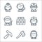 labour day line icons. linear set. quality vector line set such as worker, axe, hammer, policewoman, brick wall, welder, pilot,