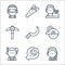 Labour day line icons. linear set. quality vector line set such as worker, wrench, executive, circular saw, sickle, pick, cashier