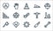 Labour day line icons. linear set. quality vector line set such as wrench, settings, axe, cutter, balloons, rulers, jackhammer,