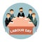 Labour Day vector poster with cartoon business people