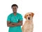 Labrador dog with african veterinarian