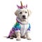 Labrador puppy in unicorn costume