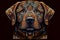 Labrador Retriever dog logo, front view of a dog head, illustration in a fantasy, aztec and steampunk style. Generative AI