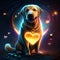 Labrador Retriever hugging heart Golden Labrador Retriever in love with a heart on a dark background generative AI animal ai