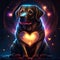 Labrador Retriever hugging heart Labrador Retriever in love with heart on the background. Generative AI animal ai