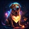 Labrador Retriever hugging heart Labrador Retriever in love with heart on a dark background generative AI animal ai