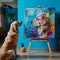 labrador sits near the portrait