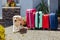 Labrador suitcase isolated baggage luggage vacation gold multicolored pink blue ready holiday summer dog pet animal expectation