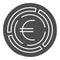 Labyrinth with euro coin solid icon, Investment decisions concept, labyrinth chart sign on white background, maze with