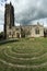 Labyrinth in front of Church of St. John in Glastonbury town, Somerset, England, UK