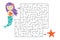 Labyrinth game, help the mermaid to find a way out of the maze, cute cartoon character, preschool worksheet activity for kids,