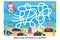 Labyrinth game, help the mermaid to find a way to the starfish, cute cartoon character, preschool worksheet maze activity for kids