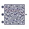 Labyrinth game. Three entrance, one exit and one right way to go. But many paths to deadlock. Vector illustration.