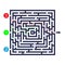 Labyrinth game. Three entrance, one exit and one right way to go. But many paths to deadlock. Vector illustration.