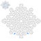 Labyrinth inside the snowflake shape. Creative Christmas flat maze. Puzzle related to frost, winter, new year, cold