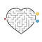 Labyrinth in the shape of a heart. Game for kids. Puzzle for children. Find the right way. Maze conundrum. Flat vector