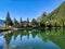 lac de champex. Beautiful mountain lake above Orsieres in Valais. idyllic landscape. Enjoy the silence of nature