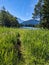 lac de champex. Beautiful mountain lake above Orsieres in Valais. idyllic landscape. Enjoy the silence of nature