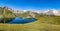 Lac de Fenetre in Valais in Val Ferret valley and near the Great St. Bernhard. Nice view over the lake to the mountains