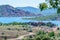Lac du Salagou and the village Celles, Herault, Languedoc-Roussillon, France