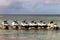 Lacanau , Aquitaine / France - 03 03 2020 : yamaha jet skis rental parked on pier floating rent watercraft pontoon