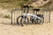 Lacanau , Aquitaine / France - 04 26 2020 : wayscral Folding bikes white parked on sand beach summer french brand