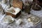 Lace covered table in sitting room with items of life in the olden days, 1890 House Museum, Cortland, New York 2018