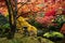 Lace leaf Japanese Maple and Japanese Maple, Acer palmatum, Butchart Gardens, Victoria