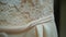 Lace wedding dress hanging on trempel